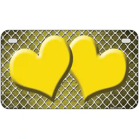 Yellow White Quatrefoil Hearts Oil Rubbed Metal Novelty License Plate 7" x 4" (MP)