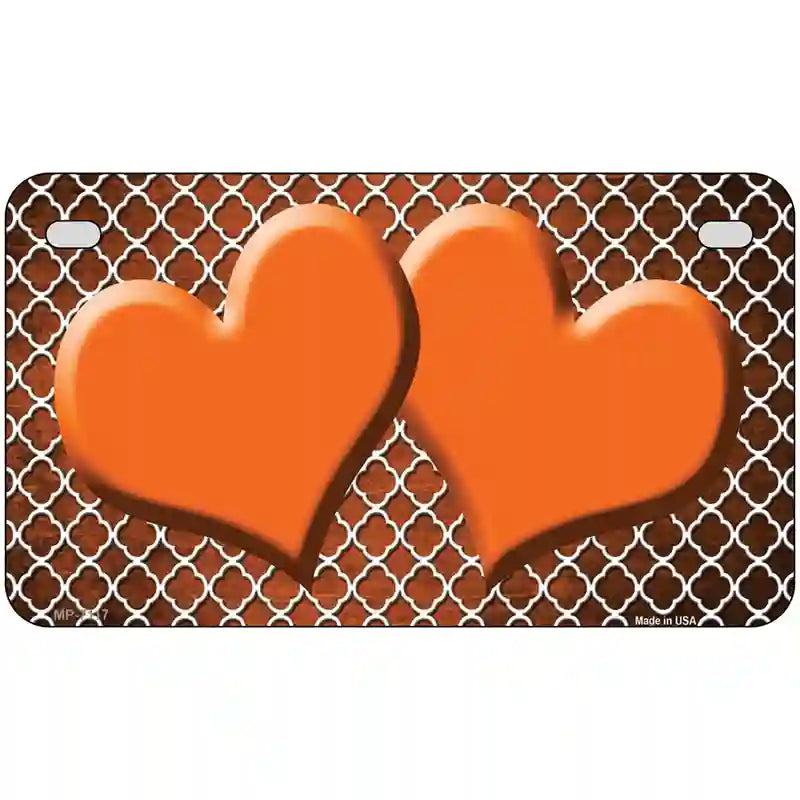 Orange White Quatrefoil Hearts Oil Rubbed Metal Novelty License Plate 7" x 4" (MP)