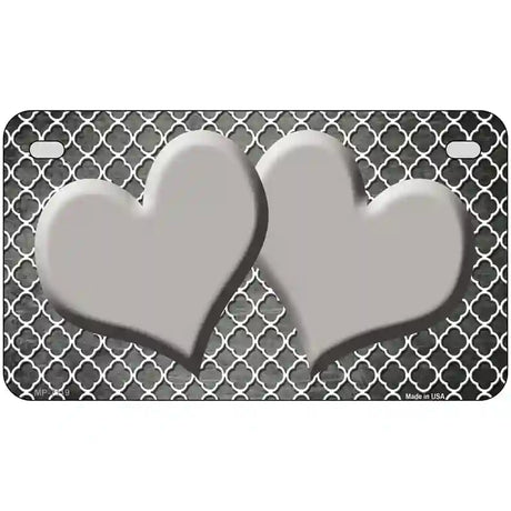 Gray White Quatrefoil Hearts Oil Rubbed Metal Novelty License Plate 7" x 4" (MP)