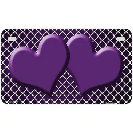 Purple White Quatrefoil Hearts Oil Rubbed Metal Novelty License Plate 7" x 4" (MP)