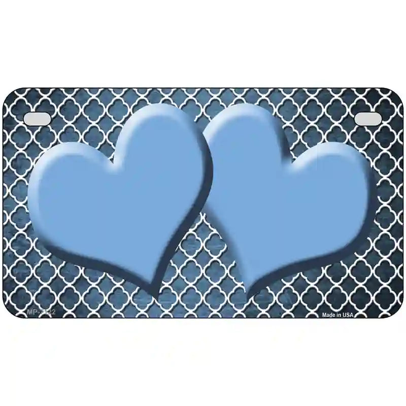 Light Blue White Quatrefoil Hearts Oil Rubbed Metal Novelty License Plate 7" x 4" (MP)