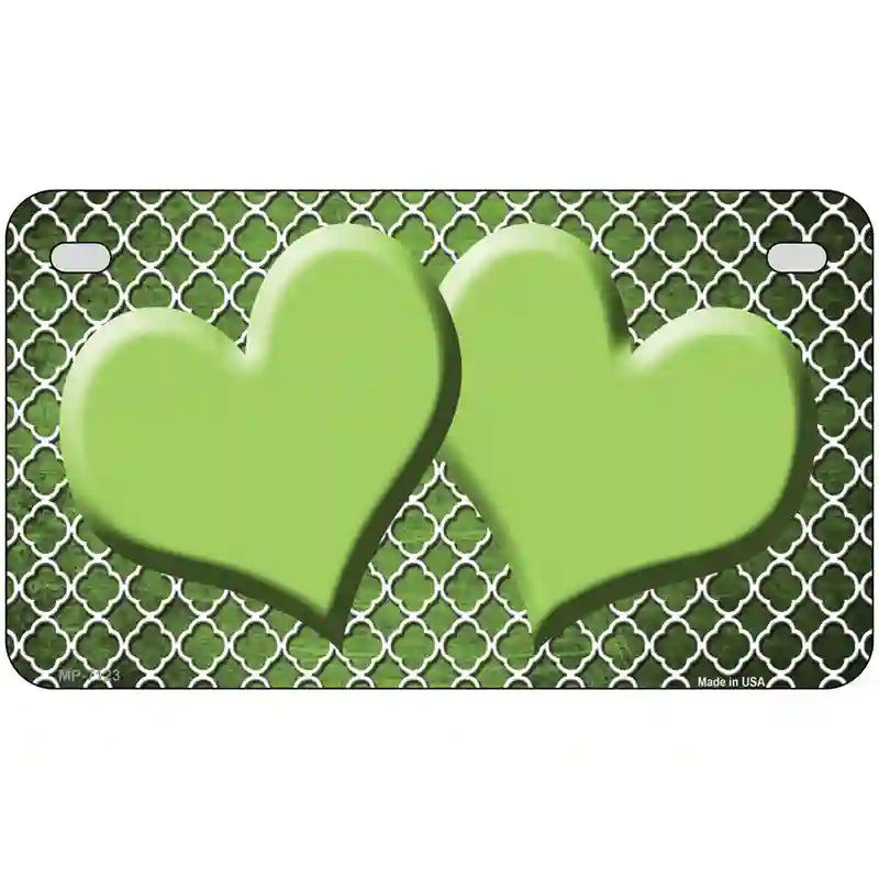 Lime Green White Quatrefoil Hearts Oil Rubbed Metal Novelty License Plate 7" x 4" (MP)