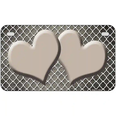 Tan White Quatrefoil Hearts Oil Rubbed Metal Novelty License Plate 7" x 4" (MP)