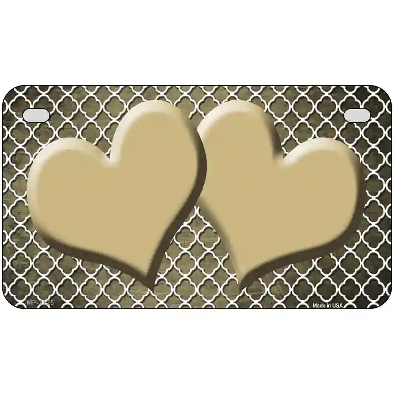 Gold White Quatrefoil Hearts Oil Rubbed Metal Novelty License Plate 7" x 4" (MP)