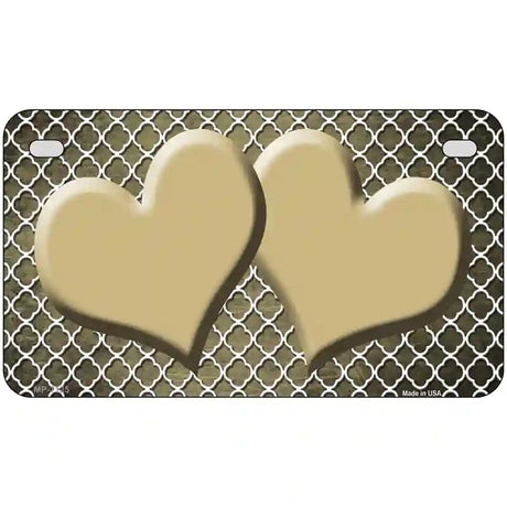 Gold White Quatrefoil Hearts Oil Rubbed Metal Novelty License Plate 7" x 4" (MP)