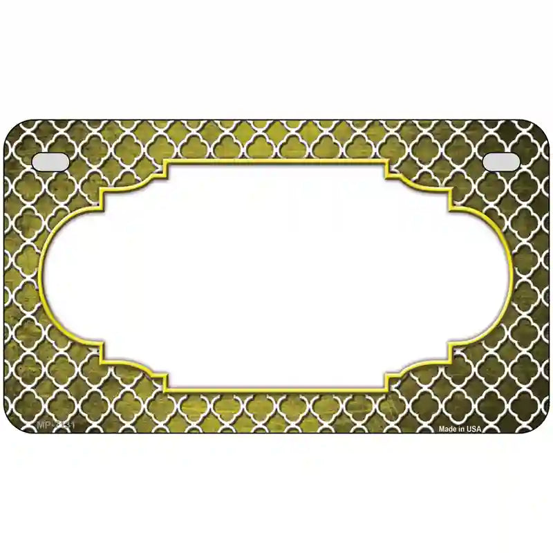 Yellow White Quatrefoil Scallop Oil Rubbed Metal Novelty License Plate 7" x 4" (MP)