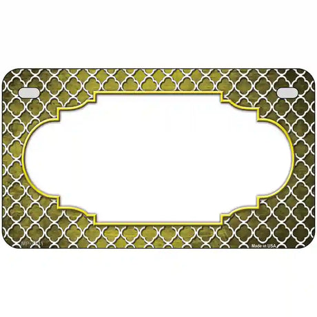 Yellow White Quatrefoil Scallop Oil Rubbed Metal Novelty License Plate 7" x 4" (MP)