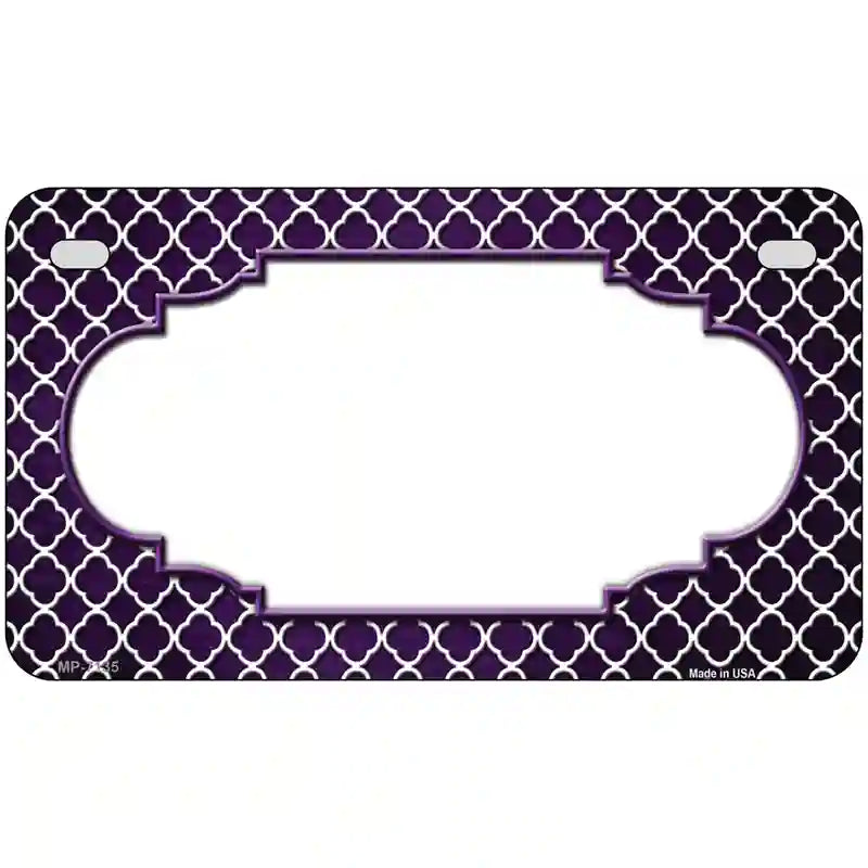 Purple White Quatrefoil Scallop Oil Rubbed Metal Novelty License Plate 7" x 4" (MP)