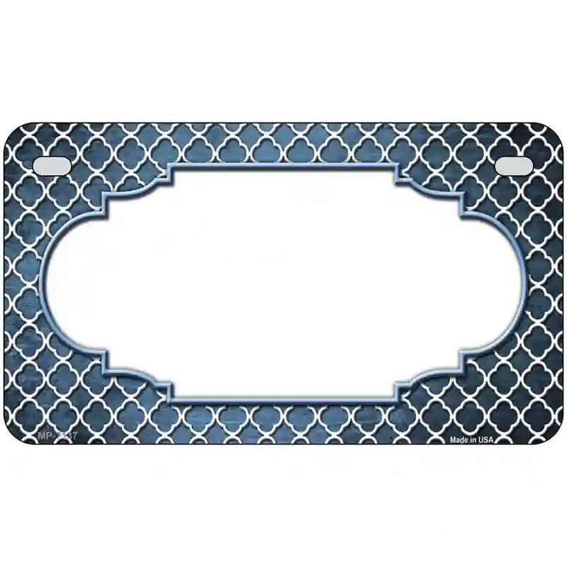 Light Blue White Quatrefoil Scallop Oil Rubbed Metal Novelty License Plate 7" x 4" (MP)