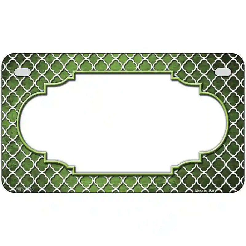 Lime Green White Quatrefoil Scallop Oil Rubbed Metal Novelty License Plate 7" x 4" (MP)