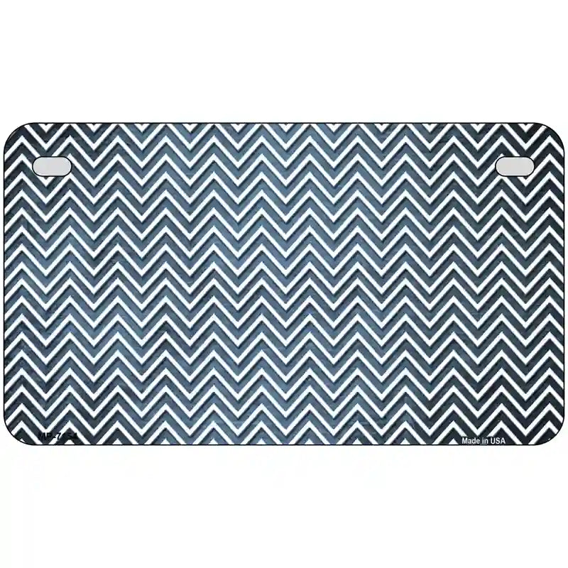 Light Blue White Small Chevron Oil Rubbed Metal Novelty License Plate 7" x 4" (MP)