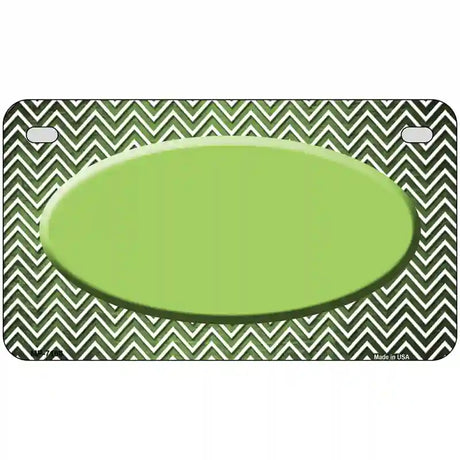 Lime Green White Small Chevron Oval Oil Rubbed Metal Novelty License Plate 7" x 4" (MP)