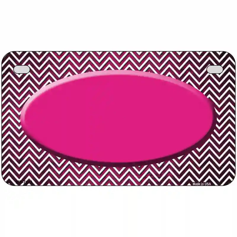 Pink White Small Chevron Oval Oil Rubbed Metal Novelty License Plate 7" x 4" (MP)