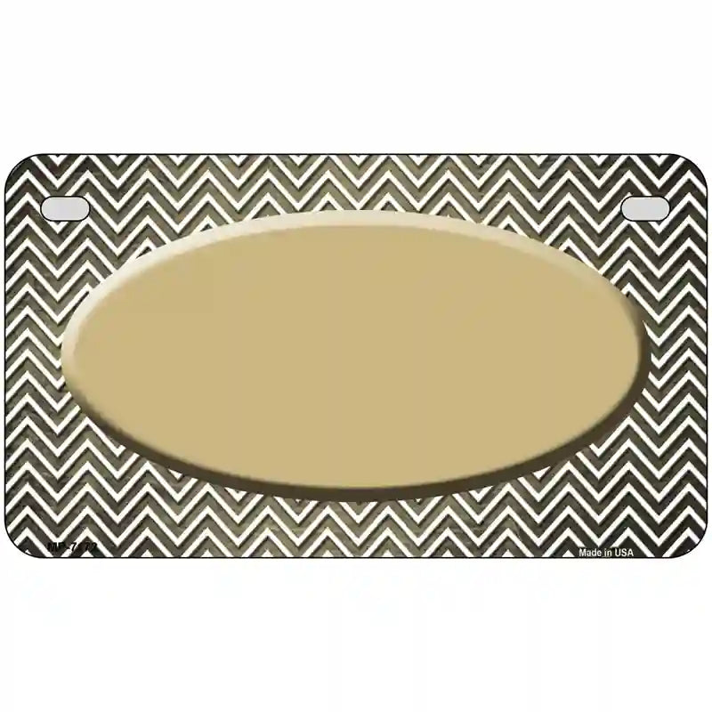 Gold White Small Chevron Oval Oil Rubbed Metal Novelty License Plate 7" x 4" (MP)