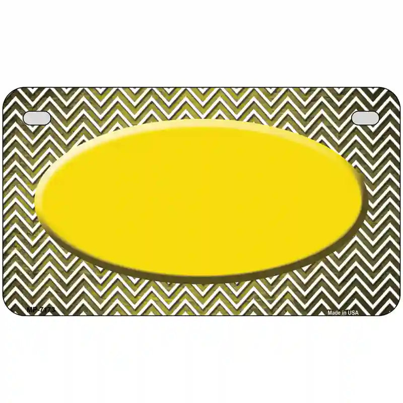 Yellow White Small Chevron Oval Oil Rubbed Metal Novelty License Plate 7" x 4" (MP)