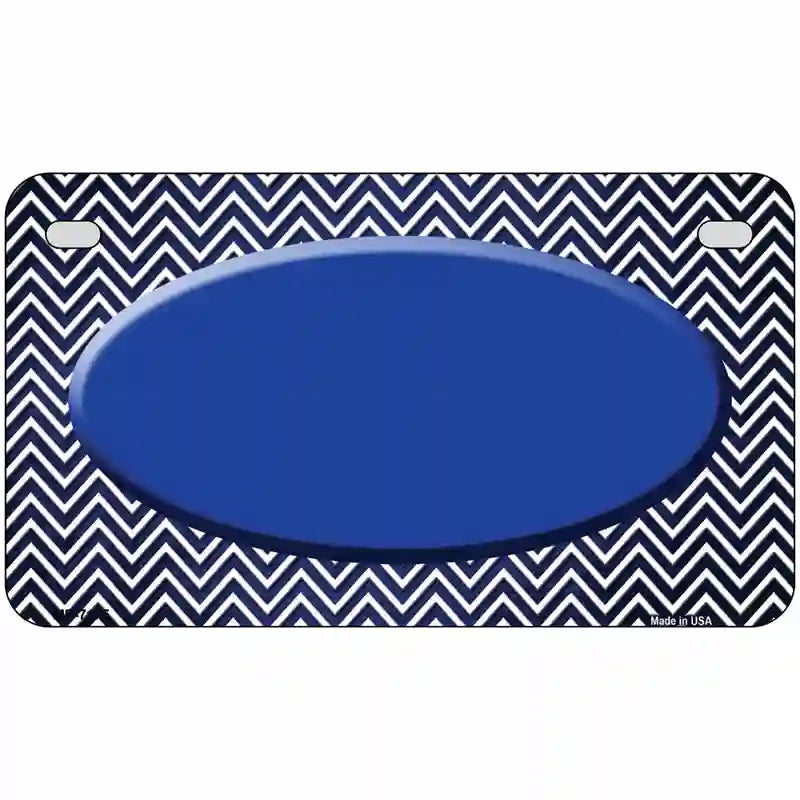 Blue White Small Chevron Oval Oil Rubbed Metal Novelty License Plate 7" x 4" (MP)