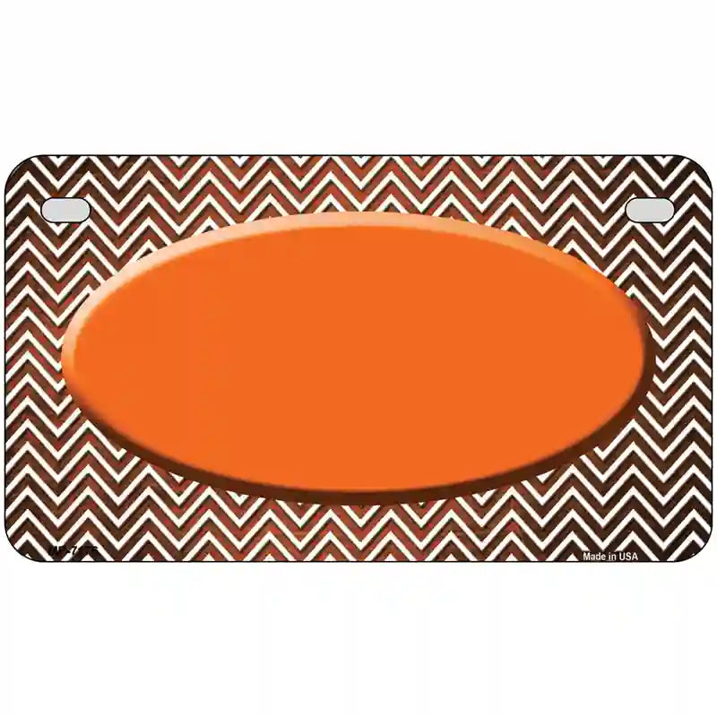 Orange White Small Chevron Oval Oil Rubbed Metal Novelty License Plate 7" x 4" (MP)