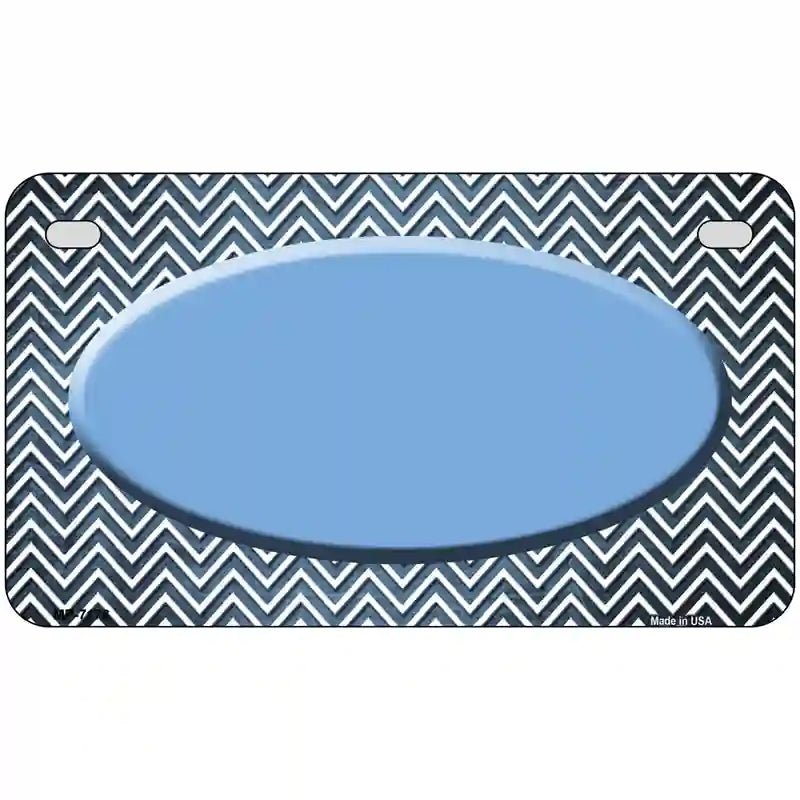 Light Blue White Small Chevron Oval Oil Rubbed Metal Novelty License Plate 7" x 4" (MP)