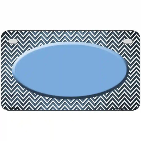 Light Blue White Small Chevron Oval Oil Rubbed Metal Novelty License Plate 7" x 4" (MP)