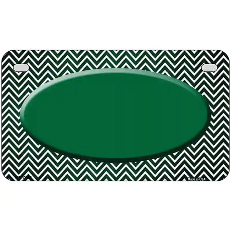 Green White Small Chevron Oval Oil Rubbed Metal Novelty License Plate 7" x 4" (MP)