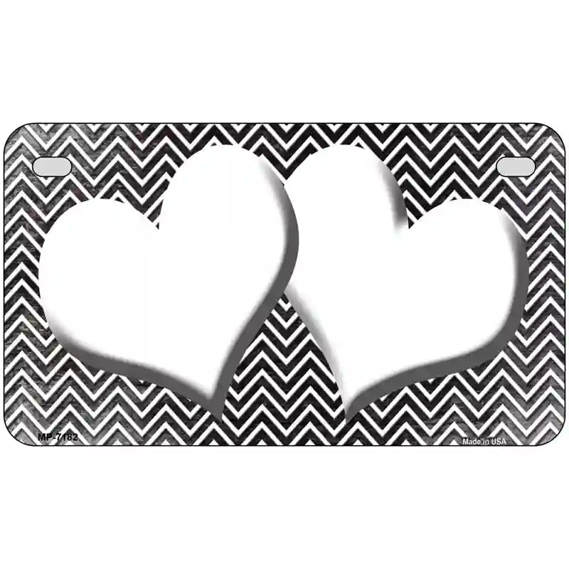 Black White Small Chevron Hearts Oil Rubbed Metal Novelty License Plate 7" x 4" (MP)