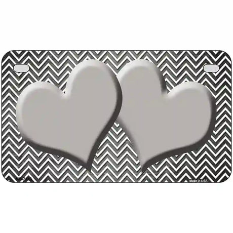 Gray White Small Chevron Hearts Oil Rubbed Metal Novelty License Plate 7" x 4" (MP)