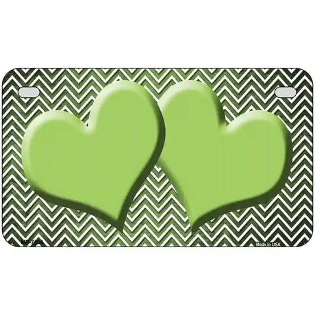 Lime Green White Small Chevron Hearts Oil Rubbed Metal Novelty License Plate 7" x 4" (MP)