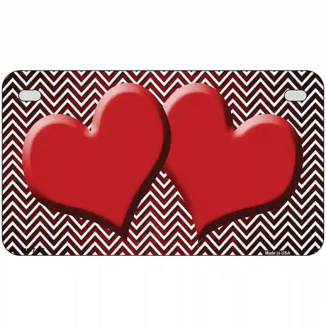 Red White Small Chevron Hearts Oil Rubbed Metal Novelty License Plate 7" x 4" (MP)