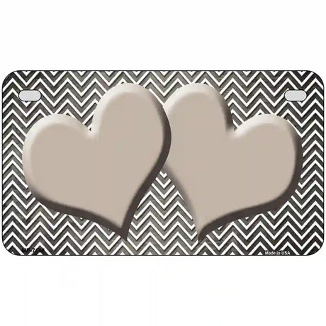 Tan White Small Chevron Hearts Oil Rubbed Metal Novelty License Plate 7" x 4" (MP)