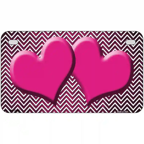 Pink White Small Chevron Hearts Oil Rubbed Metal Novelty License Plate 7" x 4" (MP)