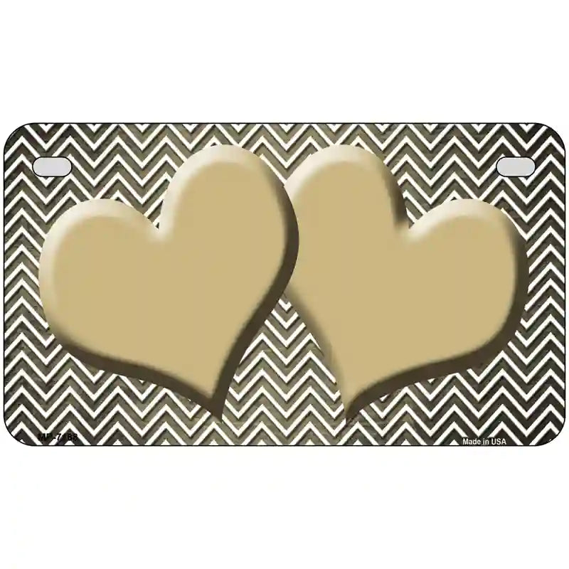 Gold White Small Chevron Hearts Oil Rubbed Metal Novelty License Plate 7" x 4" (MP)