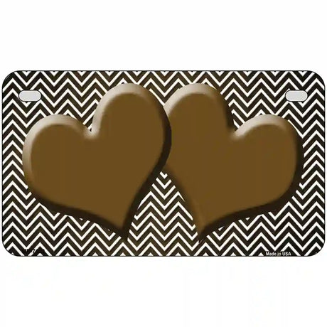 Brown White Small Chevron Hearts Oil Rubbed Metal Novelty License Plate 7" x 4" (MP)