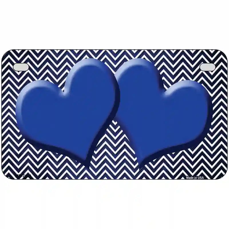 Blue White Small Chevron Hearts Oil Rubbed Metal Novelty License Plate 7" x 4" (MP)