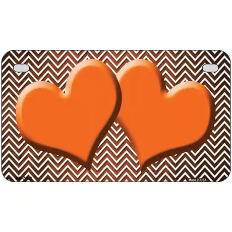 Orange White Small Chevron Hearts Oil Rubbed Metal Novelty License Plate 7" x 4" (MP)