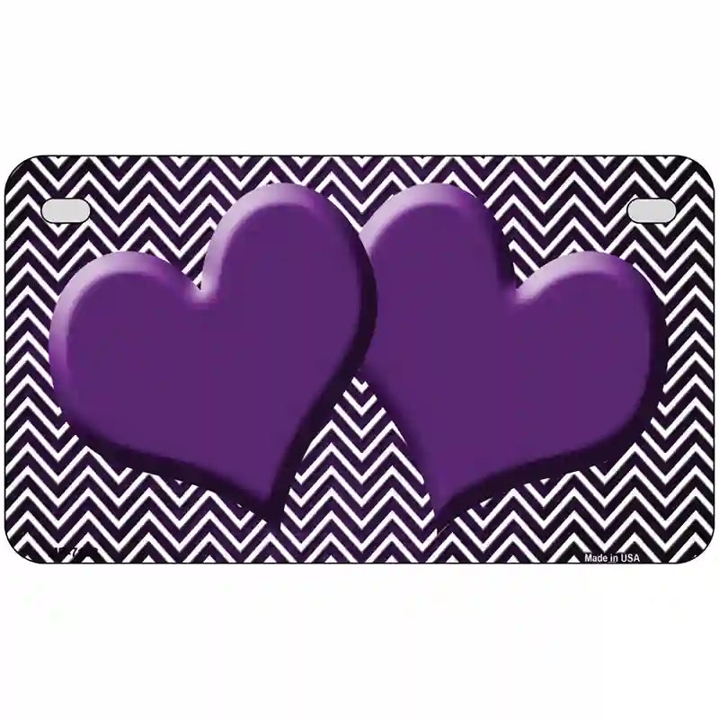 Purple White Small Chevron Hearts Oil Rubbed Metal Novelty License Plate 7" x 4" (MP)