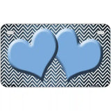 Light Blue White Small Chevron Hearts Oil Rubbed Metal Novelty License Plate 7" x 4" (MP)