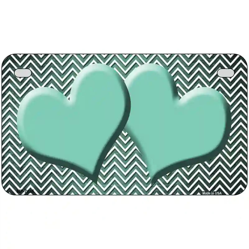 Mint White Small Chevron Hearts Oil Rubbed Metal Novelty License Plate 7" x 4" (MP)