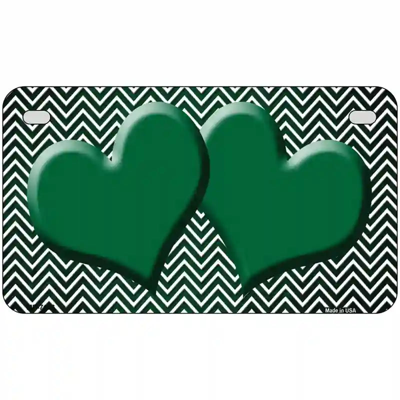 Green White Small Chevron Hearts Oil Rubbed Metal Novelty License Plate 7" x 4" (MP)