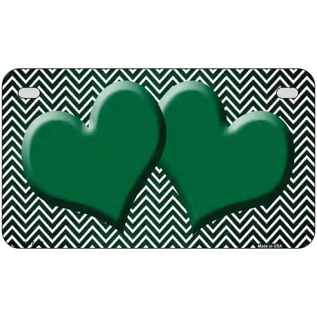 Green White Small Chevron Hearts Oil Rubbed Metal Novelty License Plate 7" x 4" (MP)