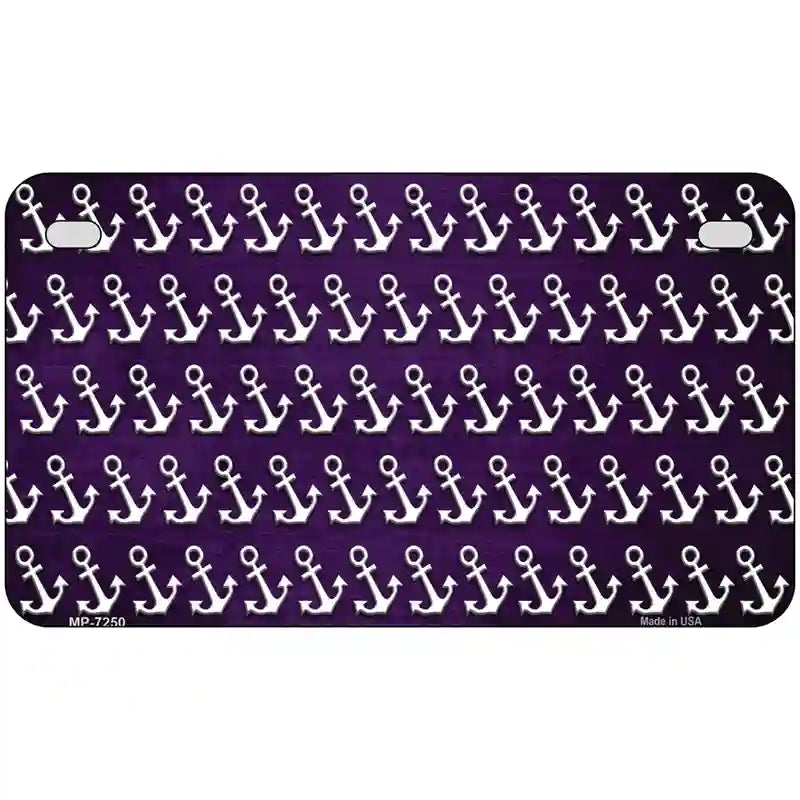 Purple White Anchor Oil Rubbed Metal Novelty License Plate 7" x 4" (MP)