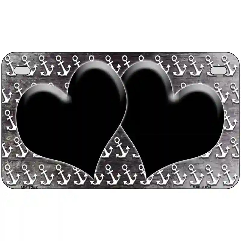 Black White Anchor Hearts Oil Rubbed Metal Novelty License Plate 7" x 4" (MP)