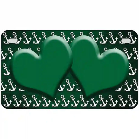 Green White Anchor Hearts Oil Rubbed Metal Novelty License Plate 7" x 4" (MP)