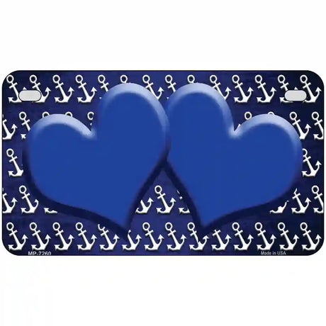 Blue White Anchor Hearts Oil Rubbed Metal Novelty License Plate 7" x 4" (MP)