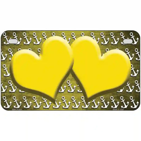 Yellow White Anchor Hearts Oil Rubbed Metal Novelty License Plate 7" x 4" (MP)