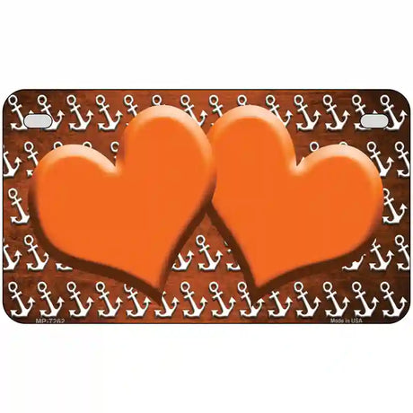 Orange White Anchor Hearts Oil Rubbed Metal Novelty License Plate 7" x 4" (MP)