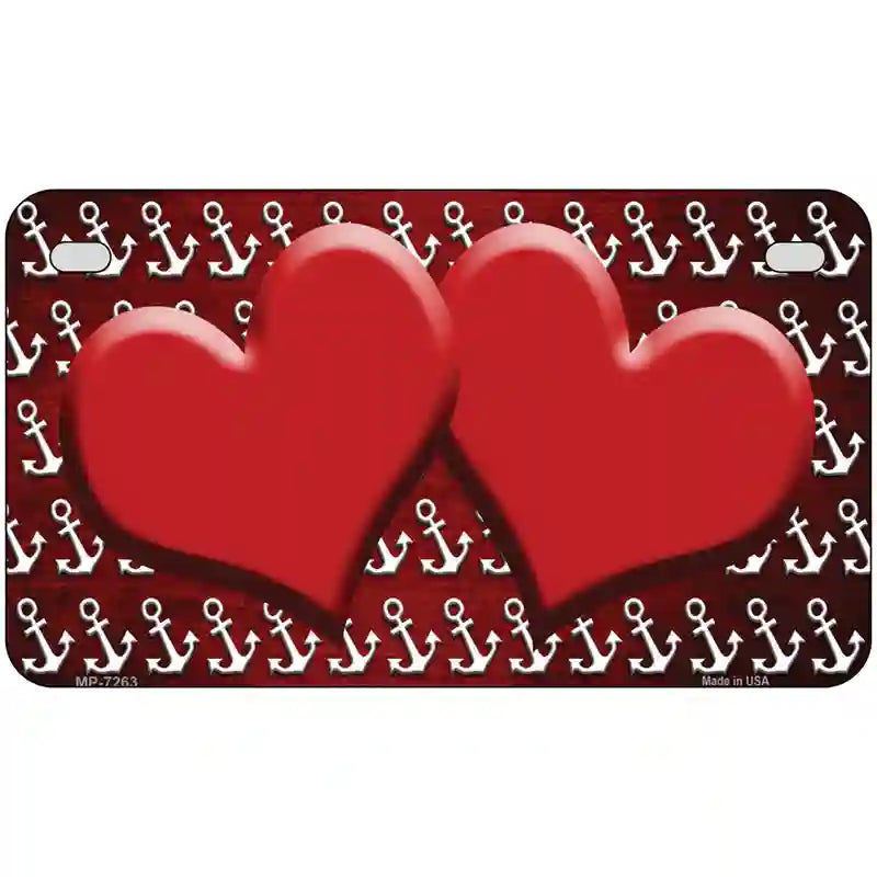 Red White Anchor Hearts Oil Rubbed Metal Novelty License Plate 7" x 4" (MP)