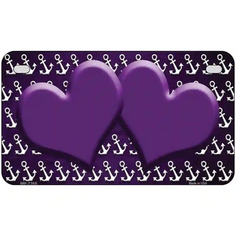 Purple White Anchor Hearts Oil Rubbed Metal Novelty License Plate 7" x 4" (MP)