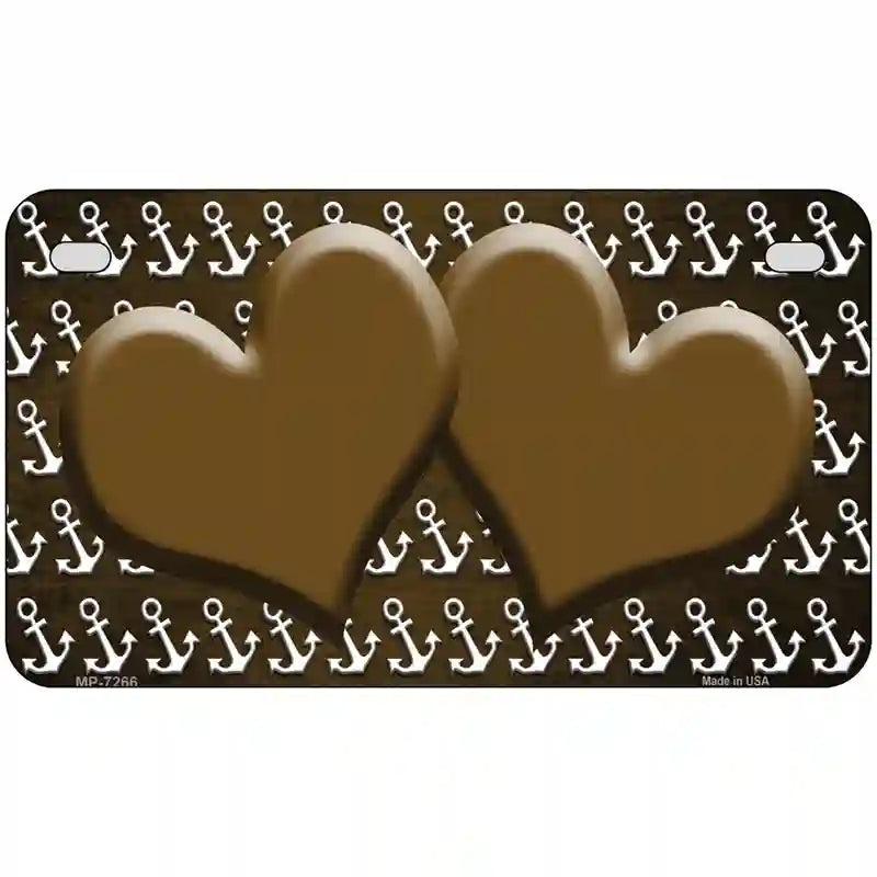 Brown White Anchor Hearts Oil Rubbed Metal Novelty License Plate 7" x 4" (MP)