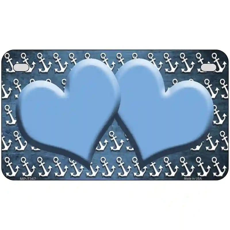 Light Blue White Anchor Hearts Oil Rubbed Metal Novelty License Plate 7" x 4" (MP)