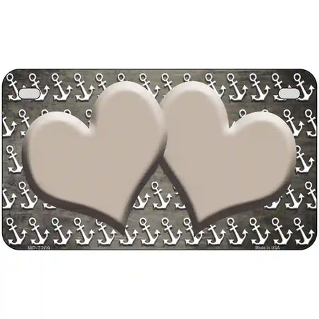 Tan White Anchor Hearts Oil Rubbed Metal Novelty License Plate 7" x 4" (MP)